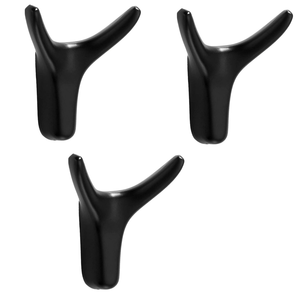 3 Pack Metal Horn Towel Coat Wall Hooks – Black
