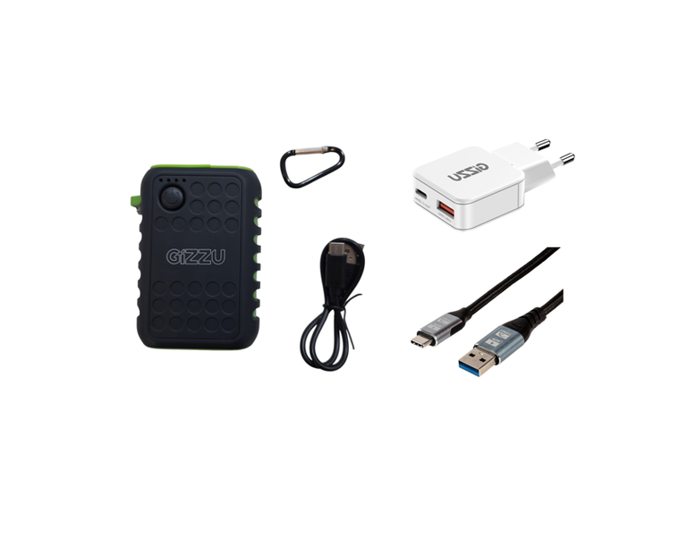 Gizzu Rugged Powerbank With 2 Meter Type-C Cable and Wall Adapter Combo