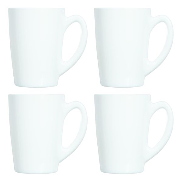 Luminarc White Opal Glass Bullet Shape Coffee Mug 4 Pack, (320ml)