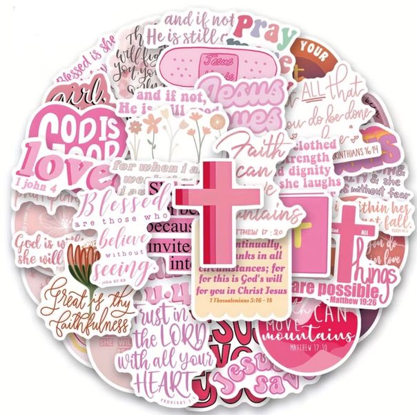 Christian Bible Verse Stickers - Premium Aesthetic Pink Stickers - 51 PCS
