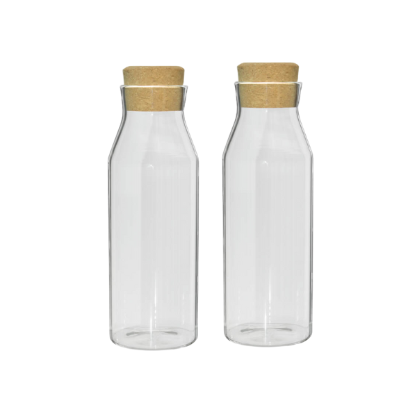 Clear Glass Caraffe with Cork Stoppers - Set of 2
