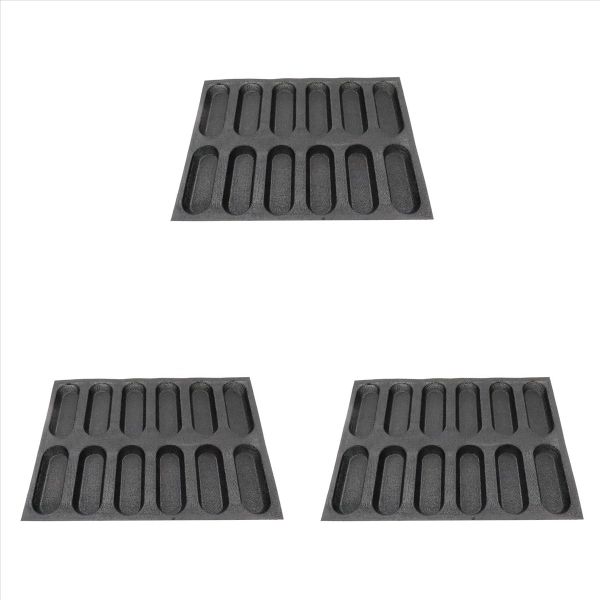 12 Holes Silicone Baguette Pan Forms Hot Dog Molds Baking Liners Mat