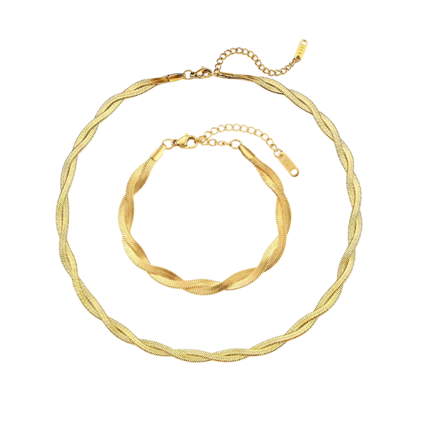 Intertwined Herringbone Bracelet &amp; Necklace Combo for Women