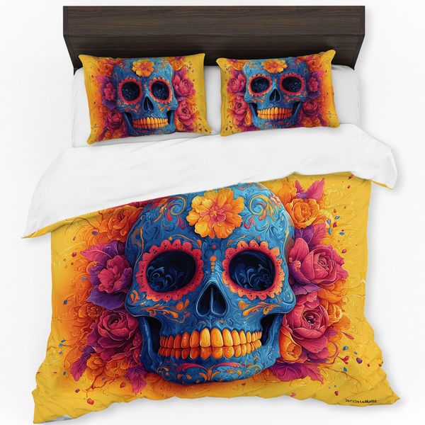 Mexican Floral Sugar Skull Duvet Cover Set by Wikus Schalkwyk