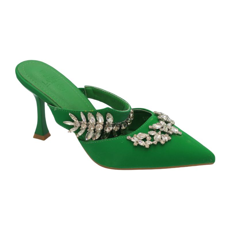 Sabrina Mid 8,5cm Heel Embellished Slide - Green | Shop Today. Get it ...