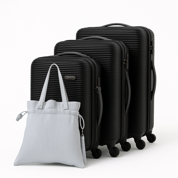 Hard Shell Luggage Set with Spinner Wheels and Tote - ABS - 3-Piece - Black