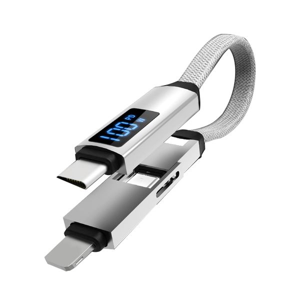 100W Keychain USB Type-C Fast Charging Data Cable Silver