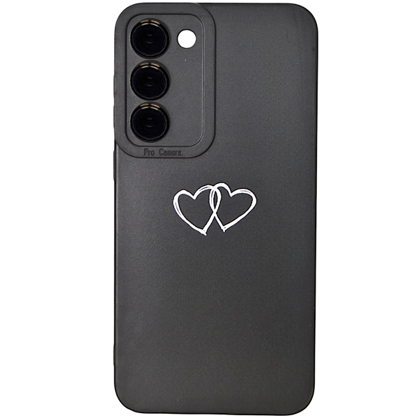 Black - Phone Case with 2 White Hearts compatible with Samsung S23+