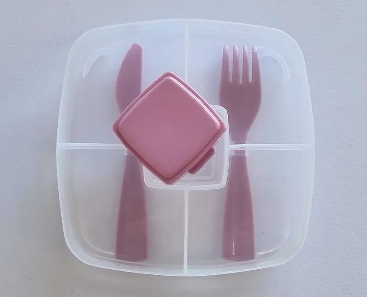 Knife &amp; fork double level lunchbox pink .