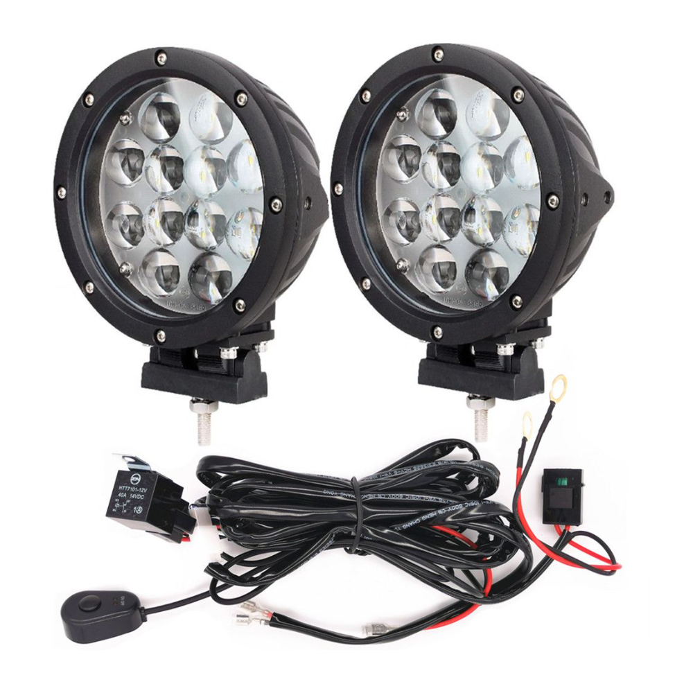 2 Of 60W LED And Relay Wiring Kit With 4x4 Off-Road Spotlight Set ...