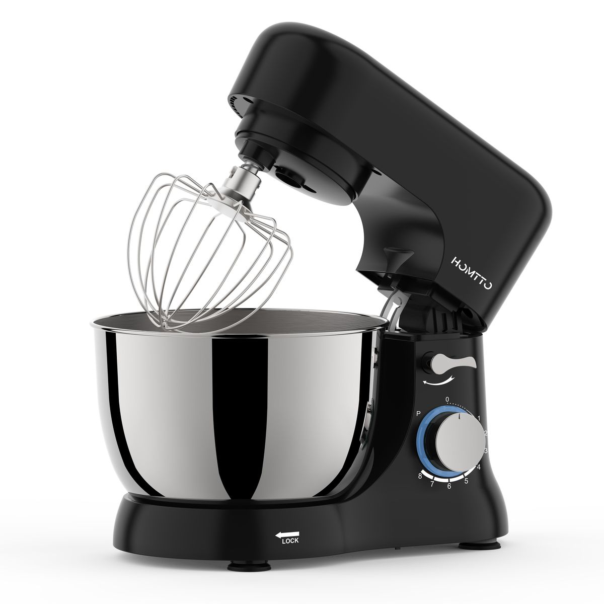 HOMTTO 1000W 4.5L Kitchen Machien Stand Mixer - 6-Speed + P control, Bowl
