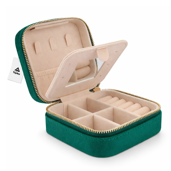 Topika Mini Jewellery Box &amp; Portable Earring Box, Mirror, Metal Zipper