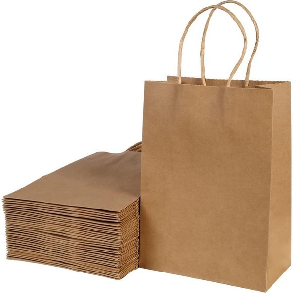Set of 50 Kraft Paper Gift Bags, 21x15x8cm, Brown