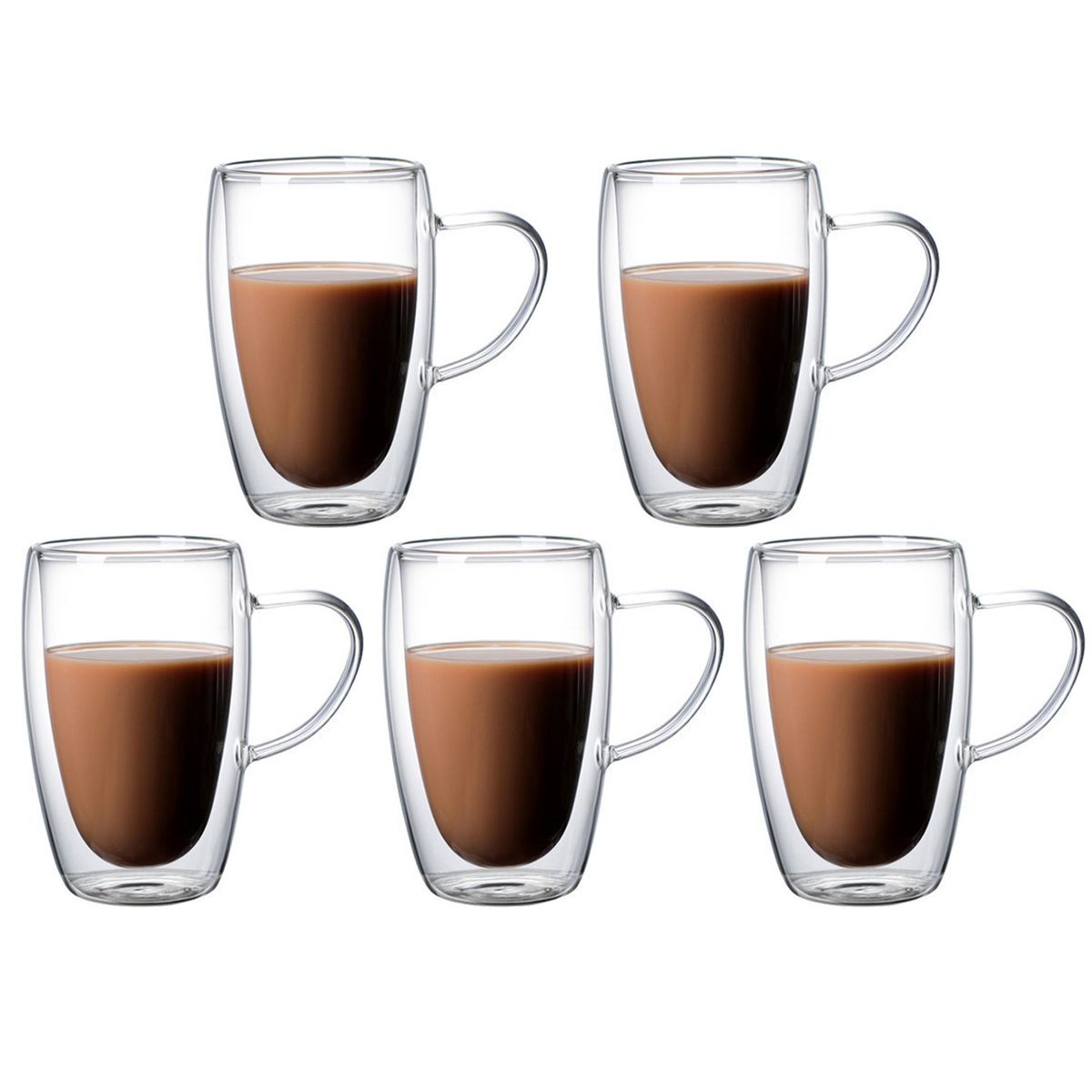 Double Wall Insulated Glass Mugs Set - 5-Piece - 450ml | Shop