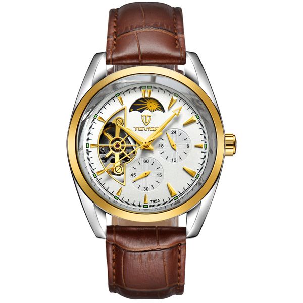 Swiss TEVISE Men's Fully Automatic Moon Phase Steel Watch