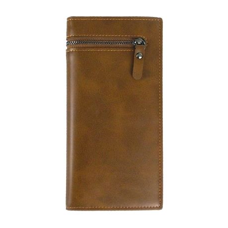 Men Wallet PU Leather Slim Long Wallet with Zip Coin Pocket & Card Slot Image