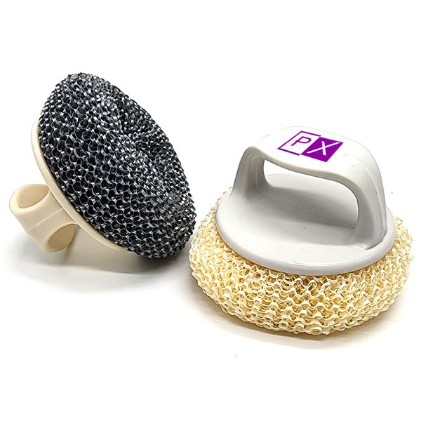 PX Non Abrasive Pot Scourers Kitchen Mesh Scrub Brush With Holder- 2 Pack