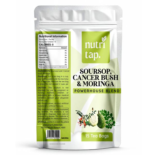Nutritap - Soursop Leaves, Cancer Bush &amp; Moringa Leaf Tea - 15 Tea Bags