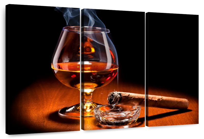 Canvas Art - Cigar And Cognac 3 Piece Canvas Wall Art Living Bedroom Decor