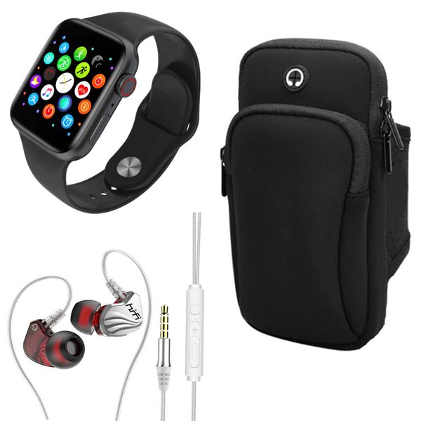 FT80 Smart Watch + HIFI Earphone 6D Surround Bass Earbuds-S2000 + Arm Pouch