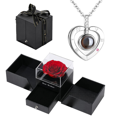 I Love You Necklace Rose Box Lady Women Jewelry Anniversary Lady Gift Image