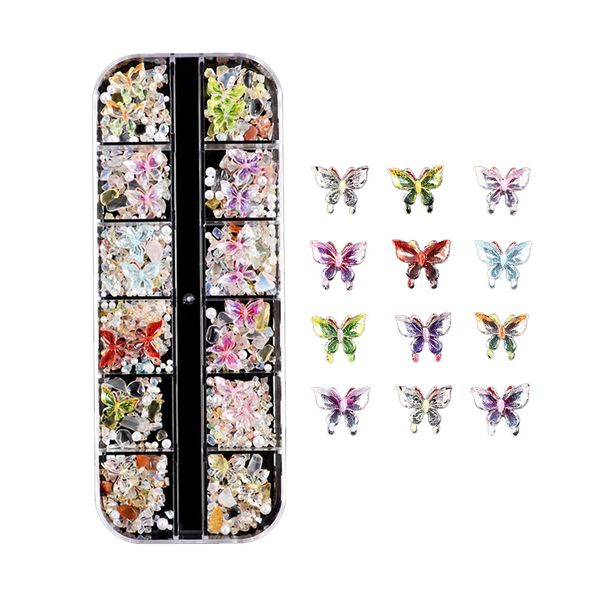 Butterfly 3D Nail Gems Mixed Resin Pearl Gold Silver Balls for Nail DIY