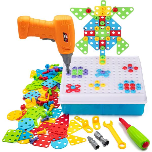 Construction Electric Drill STEM Engineering Building DIY Mosaic Toy Set