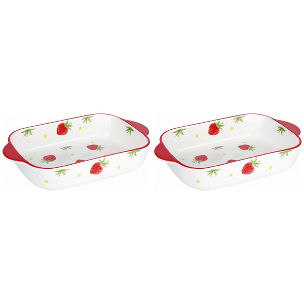 2 Pack Porcelain Baking Tray - Red and White