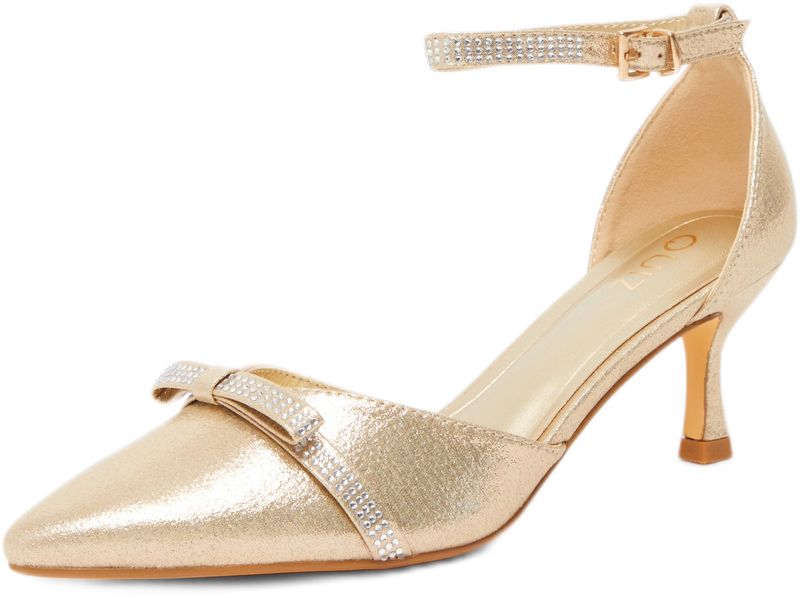 Quiz - Women Gold Shimmer Bow Court Heels