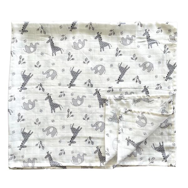 Soft Organic Muslin Receiving Blanket - Giraffe and Elephant