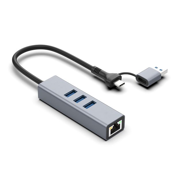 USB 3.0 to Ethernet Adapter with 3-Port Hub, 1000Mbps RJ45 LAN