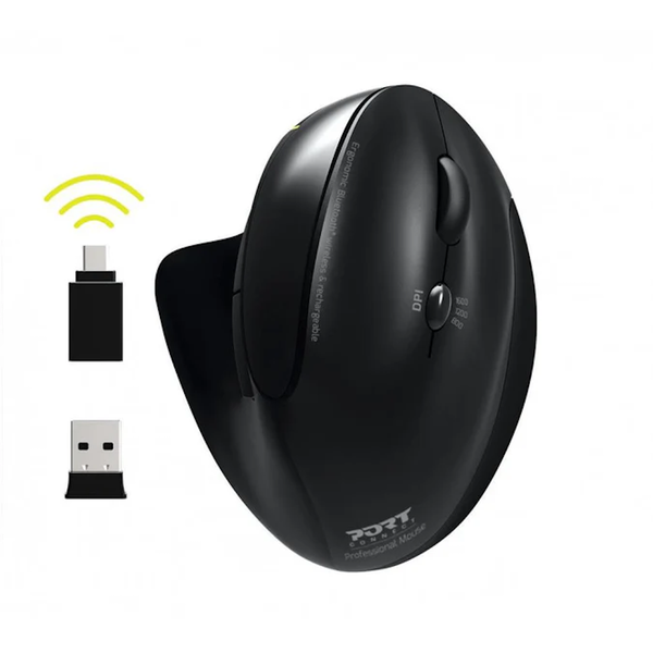 Port Connect Wireless Rechargeable Ergonomic Mouse - Black