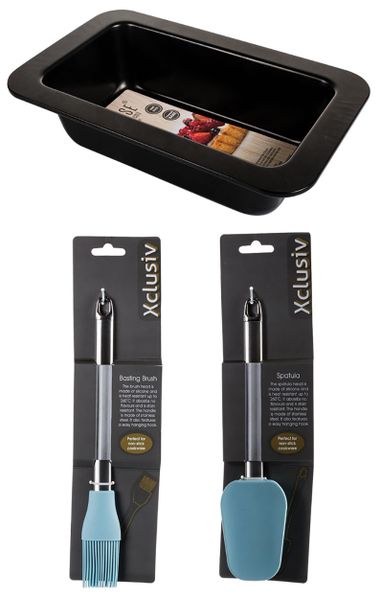 Non Stick Loaf Pan 24x13x6cm + Pastry Brush Silicone + 3pc Whisk 30, 25 &amp; 20cm