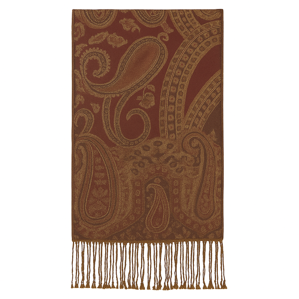 Paisley Pattern Scarf with Fringe - Red and Gold All Season Shawl