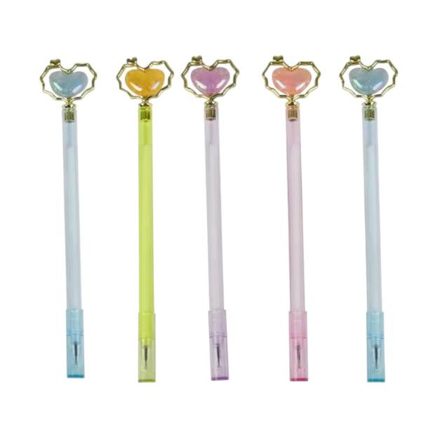 5 Piece - Charming Heart Bead Gel Pens - Black
