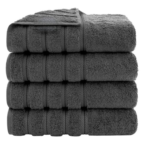 Turkish Cotton Bath Towels, Large 27x54 Inch Towel Set, 4 Pack, Dark Gray