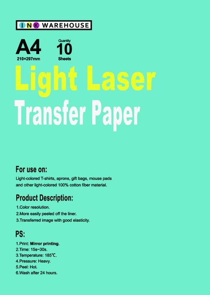 Ink Warehouse A4 LASER Light T-Shirt Transfer Paper (10 Sheets)