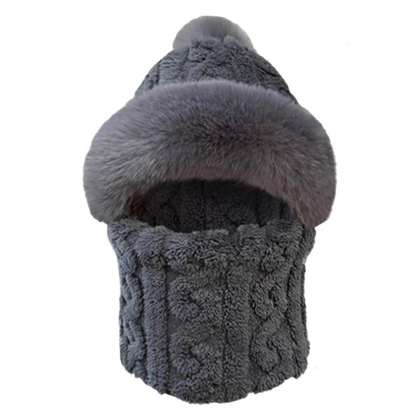 Women Knitted Hat Slouchy Scarf Cap Winter Windproof Warm Neck Cap