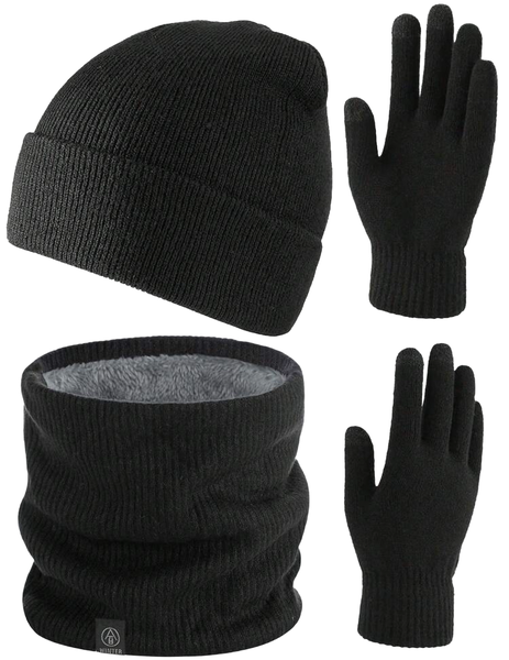 Warm Thermal Lined Winter Wear- Hat Neckware and Touchscreen Gloves -3Pack