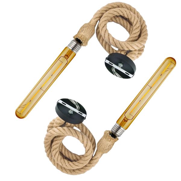 2 Set Rope Style Pendant Lamp 1M And LED 4W Filament T03 Bulb Value Pack
