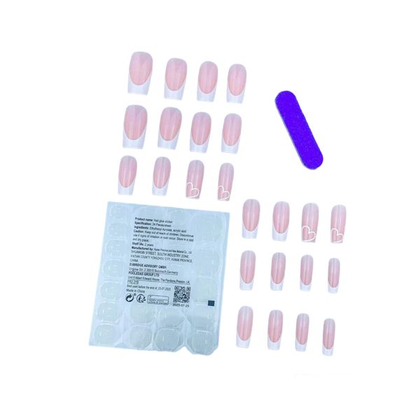 24pcs Square French Style White Heart-Sharped nails /Press-On Nails