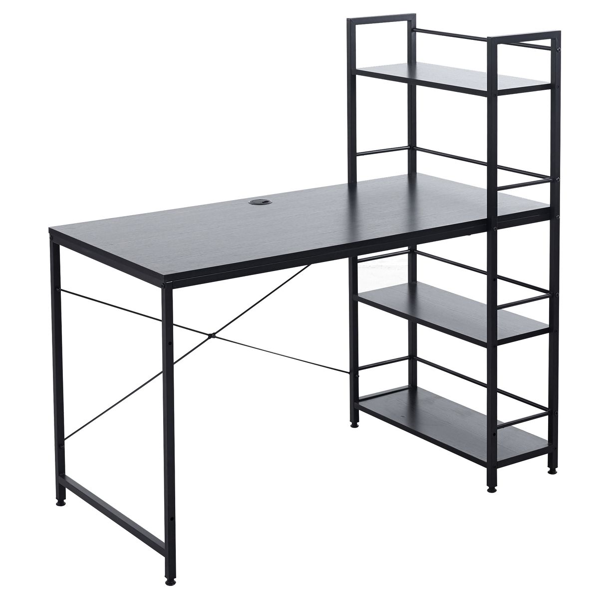 Computer Table with 4 Tier Shelves Study Corner Desk Gaming Writing Table