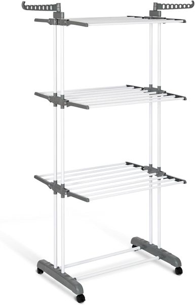 Collapsible Garment Laundry Rack with Foldable Wings and Casters-GREY