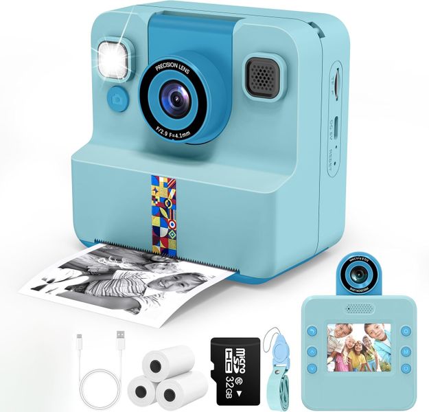 Kids Camera Instant Print Reversible Lens with 3 Rolls Print Paper, Purple