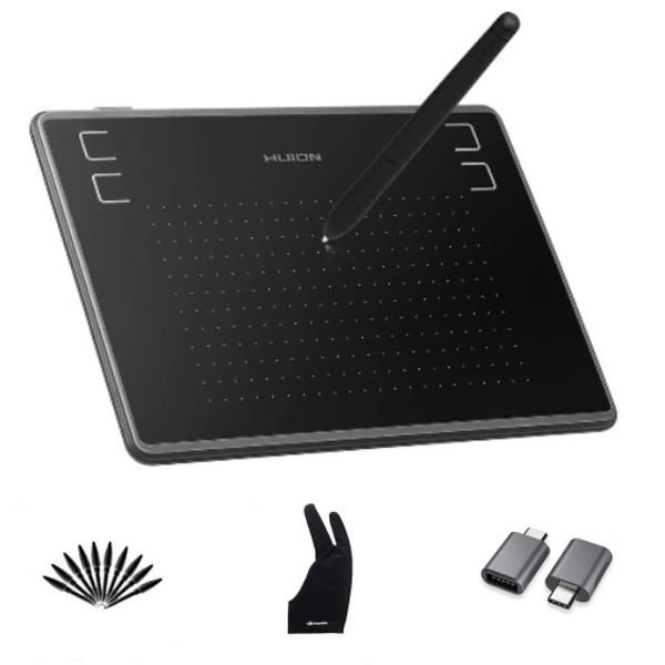 Huion H430P Graphic Tablet with 10 Pen Nibs + Art Glove + OTG Connector Buy Online in South