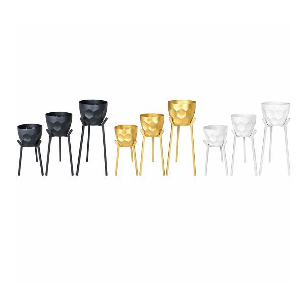3 Tier Metal Plant Stand Set Honeycomb Design - Indoor Planters