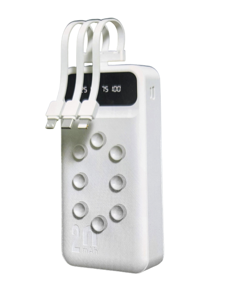 Portable 20,000 mAh Power Bank with Built-In Cables Suction Cups