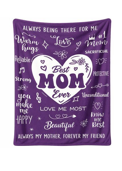 Purple "Best Mom Ever" Blanket - 130cm x 150cm