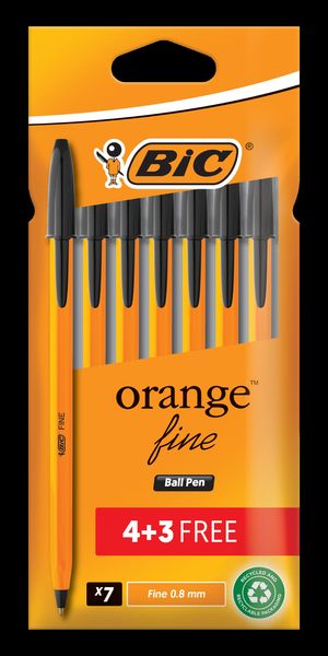 BIC Orange Fine Ball Point Pen, Black - Pack of 4 +3