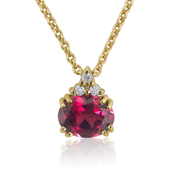Morrisons Charlotte 14k Yellow Gold Garnet Natural Diamond Pendant &amp; Chain